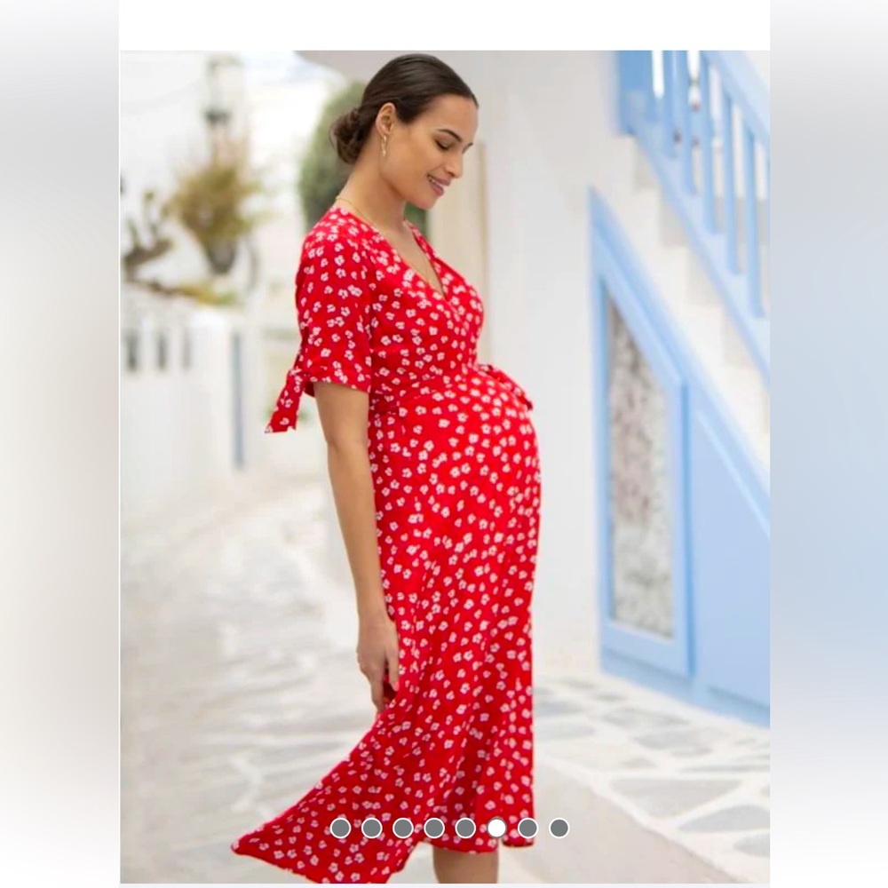 Red Polkadot Maternity Wrap Dress Size 4
